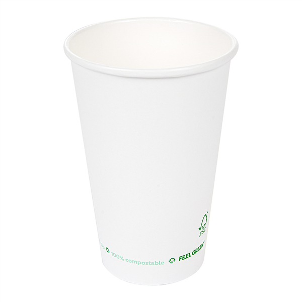 GOBELETS EN PAPIER 1 PAROI "PLASTIC FREE" 480 ML 300 G/M2 Ø9/6x13,2 CM BLANC CARTON (1000 UNITÉ) - Garcia de Pou