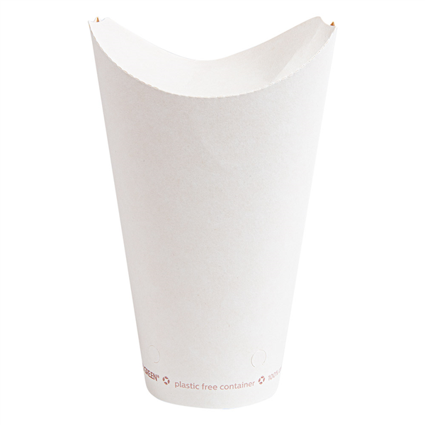 GOBELETS À FRITES AVEC FERMETURE "PLASTIC FREE" 22 OZ - 660 ML 242 G/M2 8,5x18 CM BLANC CARTON (1000 UNITÉ) - Garcia de Pou