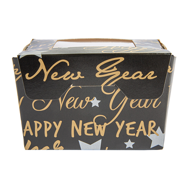 PETITES BOÎTES AVEC FENÊTRE "HAPPY NEW YEAR" 300 ML 300 G/M2 8x7,5x5,5 CM NOIR CARTON (600 UNITÉ) - Garcia de Pou