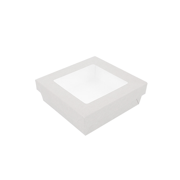 PETITES BOÎTES+COUVERCLES AVEC FÊNETRE "THEPACK" 750 ML 230 G/M2 + 12PP + OPP 14x14x5 CM BLANC CARTON ONDULÉ NANO-MICRO (250 UNITÉ) - Garcia de Pou