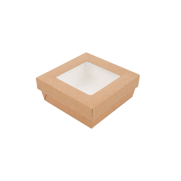 PETITES BOÎTES+COUVERCLES AVEC FÊNETRE "THEPACK" 500 ML 220 G/M2 + 12PP + OPP 12x12x5 CM NATUREL CARTON ONDULÉ NANO-MICRO (250 UNITÉ) - Garcia de Pou