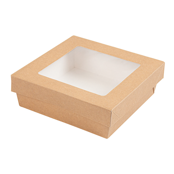 PETITES BOÎTES+COUVERCLES AVEC FÊNETRE "THEPACK" 750 ML 220 G/M2 + 12PP + OPP 14x14x5 CM NATUREL CARTON ONDULÉ NANO-MICRO (250 UNITÉ) - Garcia de Pou