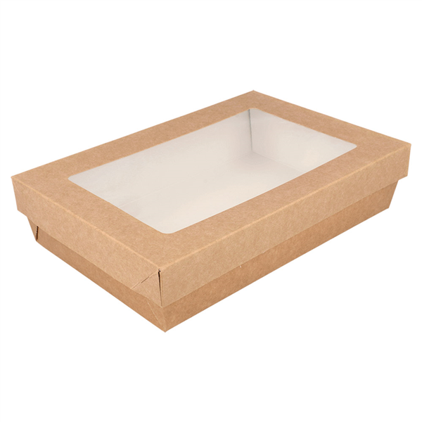 PETITES BOÎTES+COUVERCLES AVEC FÊNETRE "THEPACK" 1300 ML 240 G/M2 + 12PP + OPP 21x14x5 CM NATUREL CARTON ONDULÉ NANO-MICRO (200 UNITÉ) - Garcia de Pou