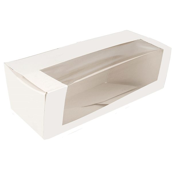 BOÎTES PÂTISSERIES AVEC FENÊTRE "THEPACK" 250 G/M2 + OPP 26x11x8 CM BLANC CARTON ONDULÉ NANO-MICRO (300 UNITÉ) - Garcia de Pou