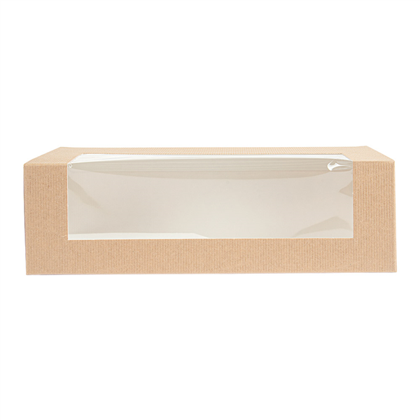 BOÎTES PÂTISSERIES AVEC FENÊTRE "THEPACK" 240 G/M2 + OPP 26x11x8 CM NATUREL CARTON ONDULÉ NANO-MICRO (300 UNITÉ) - Garcia de Pou