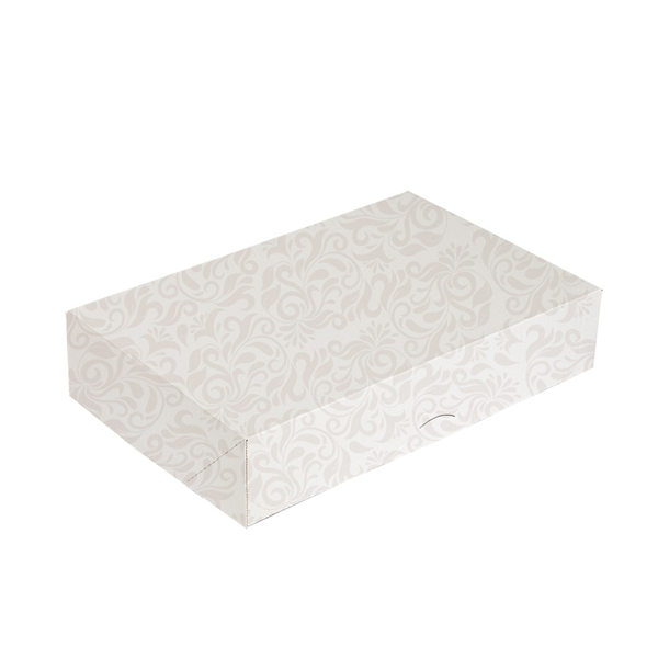 BOÎTES CATERING, PLATE "THEPACK DAMASCO" 250 G/M2 19x28 CM BLANC CARTON ONDULÉ NANO-MICRO (100 UNITÉ) - Garcia de Pou