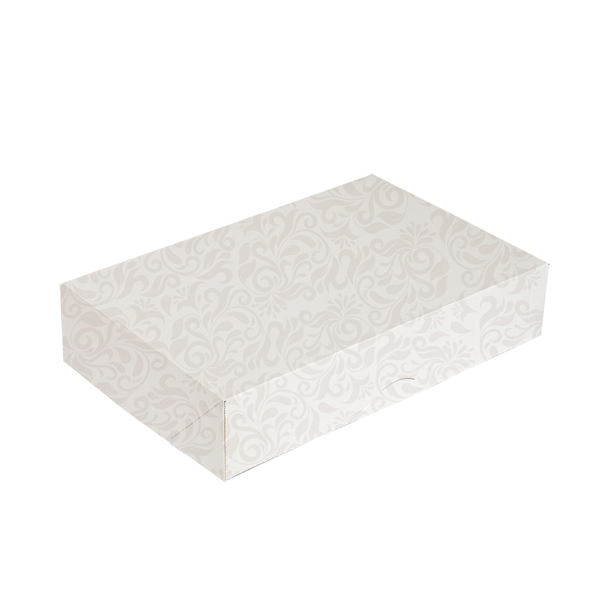 BOÎTES CATERING, PLATE "THEPACK DAMASCO" 310 G/M2 46x35 CM BLANC CARTON ONDULÉ NANO-MICRO (100 UNITÉ) - Garcia de Pou