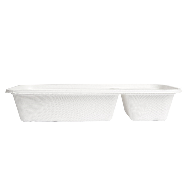 PLATEAUX 2 COMPART "BIONIC" 500 ML 22,5x9,6x4,3 CM BLANC BAGASSE (600 UNITÉ) - Garcia de Pou