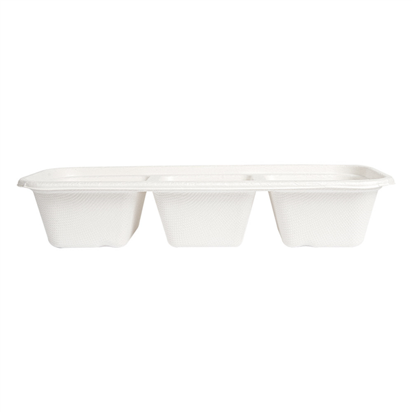 PLATEAUX 3 COMPART "BIONIC" 500 ML 22,5x9,6x4,3 CM BLANC BAGASSE (600 UNITÉ) - Garcia de Pou