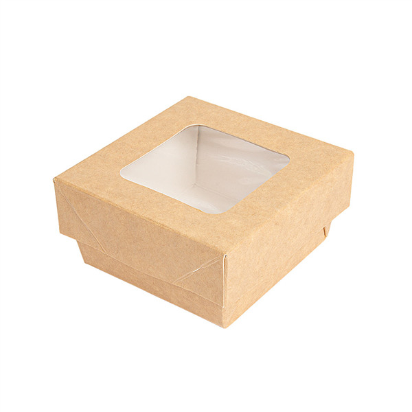 PETITES BOÎTES+COUVERCLES AVEC FÊNETRE 200 ML 270 + 18 PE G/M2 7x7x4 CM MARRON CARTON (250 UNITÉ) - Garcia de Pou