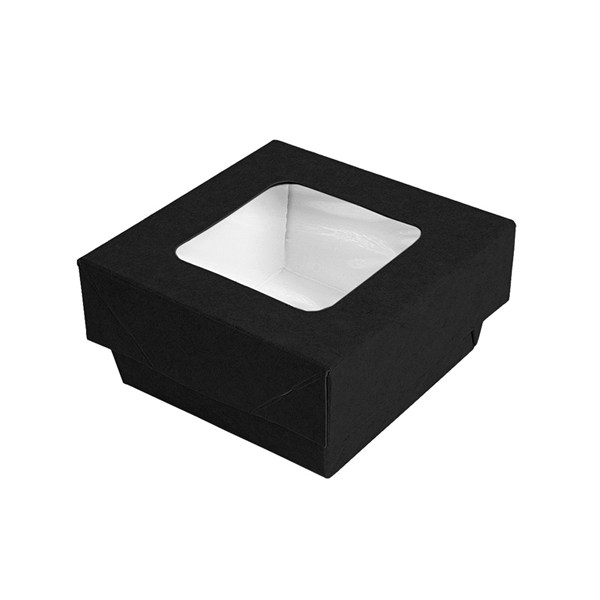 PETITES BOÎTES+COUVERCLES AVEC FÊNETRE 200 ML 270 + 18 PE G/M2 7x7x4 CM NOIR CARTON (250 UNITÉ) - Garcia de Pou