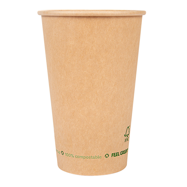 GOBELETS EN PAPIER 1 PAROI "PLASTIC FREE" 480 ML 300 G/M2 Ø9/6x13,2 CM MARRON CARTON (1000 UNITÉ) - Garcia de Pou