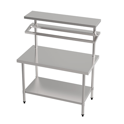 TABLE DE PRÉPARATION 2 NIVEAUX + 2 ÉTAGÈRES  120x70x150 CM ARGENTE ACIER (1 UNITÉ)
