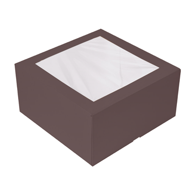BOÎTES PÂTISSERIES AVEC FENÊTRE "THEPACK" 250 G/M2 + OPP 24x24x12 CM CHOCOLAT CARTON ONDULÉ NANO-MICRO (100 UNITÉ)