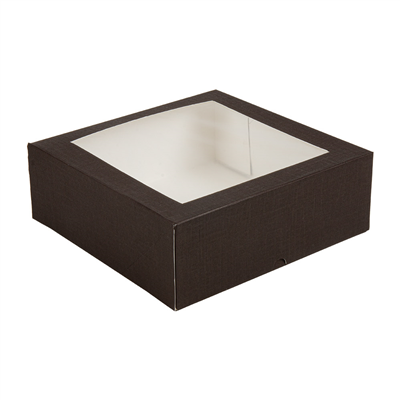 BOÎTES PÂTISSERIES AVEC FENÊTRE "THEPACK" 250 G/M2 + OPP 28x28x10 CM CHOCOLAT CARTON ONDULÉ NANO-MICRO (100 UNITÉ)