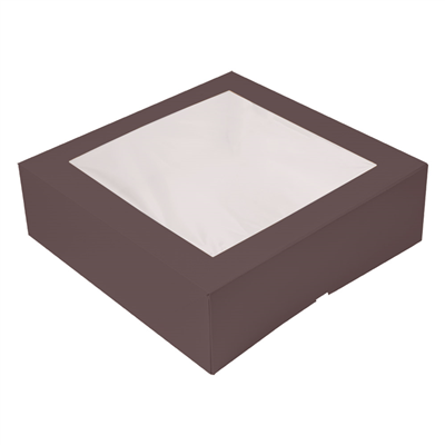 BOÎTES PÂTISSERIES AVEC FENÊTRE "THEPACK" 250 G/M2 + OPP 32x32x10 CM CHOCOLAT CARTON ONDULÉ NANO-MICRO (100 UNITÉ)