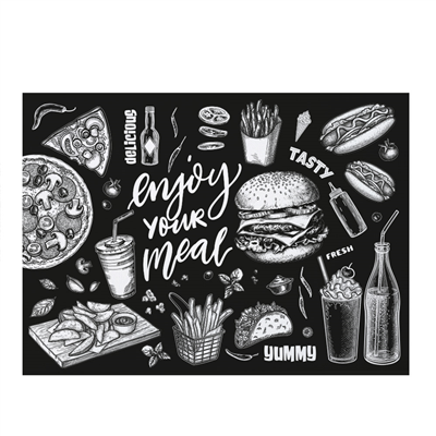 SETS DE TABLE "FAST FOOD" 120 G/M2 30x42 CM NOIRE/BLANC CELLULOSE (1000 UNITÉ)