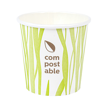 GOBELETS BOISSONS FROIDES ET CHAUDES 1 PAROI GRASS "COMPOSTABLE" 120 ML 230 G/M2 Ø6,3/4,5x6 CM BLANC CARTON (1000 UNITÉ)