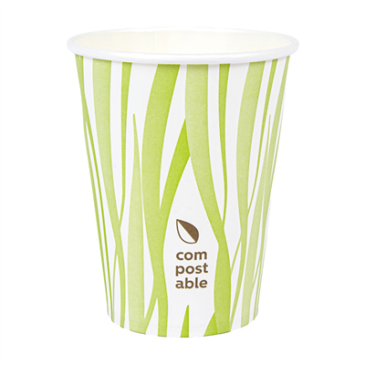 GOBELETS BOISSONS FROIDES ET CHAUDES 1 PAROI GRASS "COMPOSTABLE" 360 ML 300 G/M2 Ø9/6x11 CM BLANC CARTON (1000 UNITÉ)