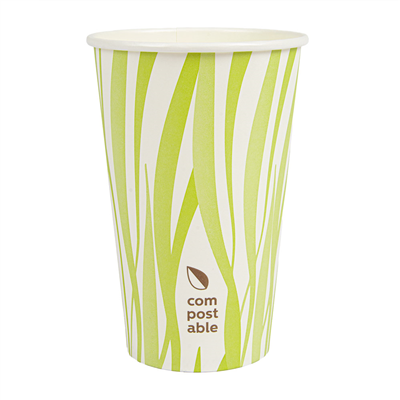 GOBELETS BOISSONS FROIDES ET CHAUDES 1 PAROI GRASS "COMPOSTABLE" 480 ML 300 G/M2 Ø9/6x13,2 CM BLANC CARTON (1000 UNITÉ)
