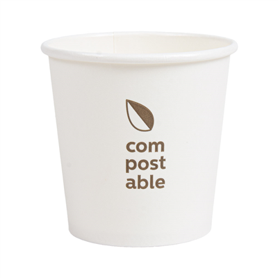 GOBELETS BOISSONS FROIDES ET CHAUDES 1 PAROI "COMPOSTABLE" 120 ML - 4 oz 230 G/M2 Ø6,3/4,5x6 CM BLANC CARTON (1000 UNITÉ)