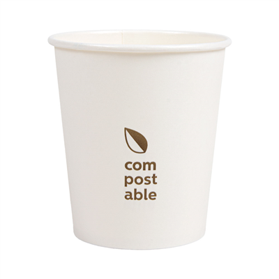 GOBELETS BOISSONS FROIDES ET CHAUDES 1 PAROI "COMPOSTABLE" 180 ML - 6 oz 260 G/M2 Ø7,2/5,3x7,8 CM BLANC CARTON (1000 UNITÉ)