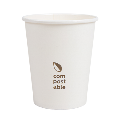 GOBELETS BOISSONS FROIDES ET CHAUDES 1 PAROI "COMPOSTABLE" 240 ML - 8 oz 280 G/M2 Ø8/5,6x9,2 CM BLANC CARTON (1000 UNITÉ)