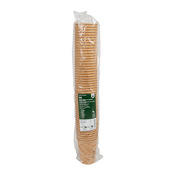 GOBELETS BOISSONS CHAUDES DOUBLE PAROI  240 ML 288 + 210 G/M2 Ø8/5,2x9,5 CM NATUREL CARTON (1000 UNITÉ)