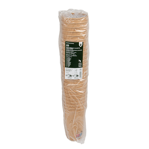 GOBELETS BOISSONS CHAUDES DOUBLE PAROI  480 ML 328 + 210 G/M2 Ø9/6x13,5 CM NATUREL CARTON (500 UNITÉ)