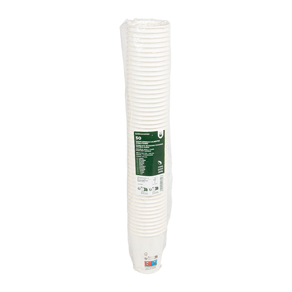 GOBELETS BOISSONS CHAUDES DOUBLE PAROI  240 ML 288 + 210 G/M2 Ø8/5,2x9,5 CM BLANC CARTON (1000 UNITÉ)