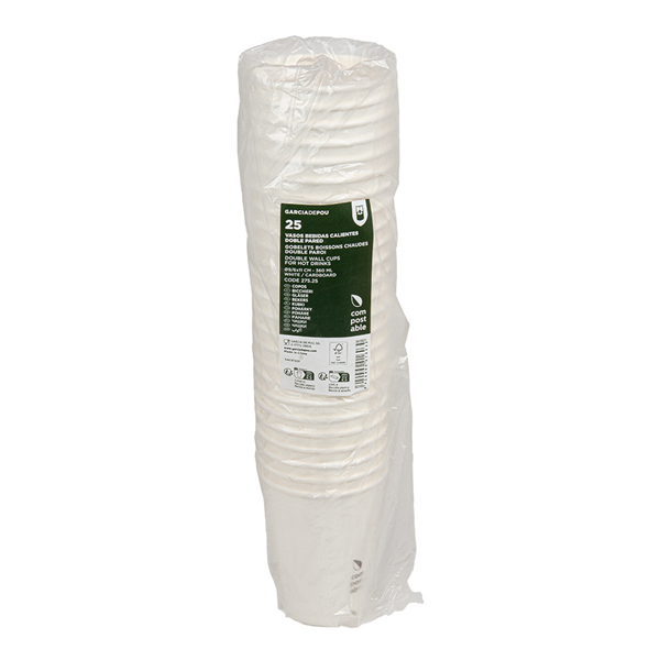GOBELETS BOISSONS CHAUDES DOUBLE PAROI  360 ML 328 + 210 G/M2 Ø9/6x11 CM BLANC CARTON (1000 UNITÉ)