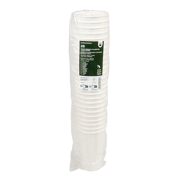 GOBELETS BOISSONS CHAUDES DOUBLE PAROI  480 ML 328 + 210 G/M2 Ø9/6x13,5 CM BLANC CARTON (500 UNITÉ)