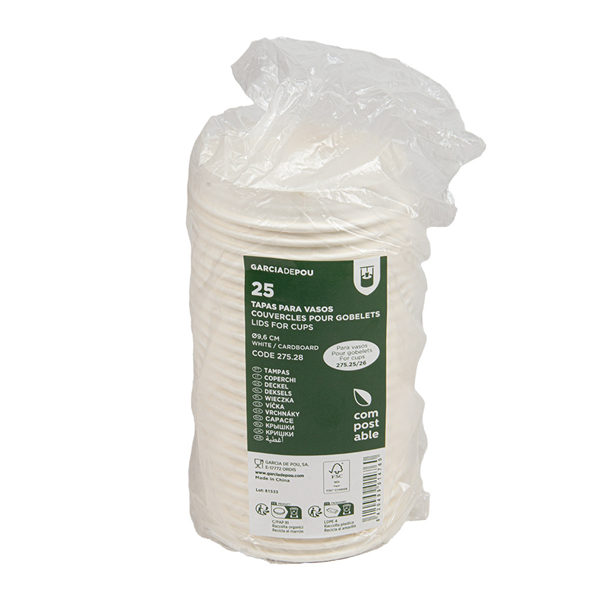 COUVERCLES POUR GOBELETS 275.25/26  210 G/M2 Ø9,6 CM BLANC CARTON (1000 UNITÉ)