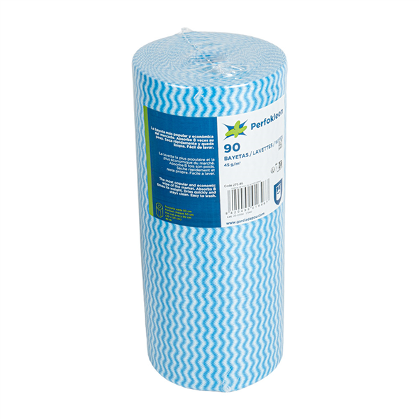 LAVETTES EN ROULEAU PRÉ 45M (90 SER) "PERFOKLEEN" 45 G/M2 0,3x45 M BLEU VISCOSE ET POLYESTER (6 UNITÉ)