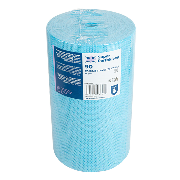 CHIFFONS EN ROULEAU PRÉ 45M (90 SER) "SUPER PERFOKLEEN" 80 G/M2 0,3x45 M BLEU VISCOSE ET POLYESTER (6 UNITÉ)