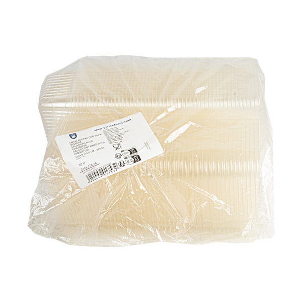 CONTENANTS AVEC CHARNIÈRE  370 ML 12,6x11,7x5,6 CM TRANSPARENT PLA (700 UNITÉ)