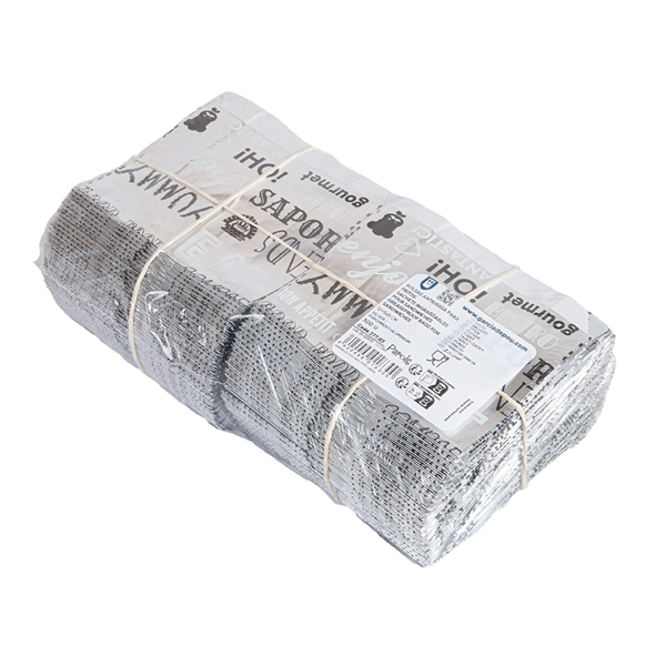 SACHETS INGRAISSABLES POUR SANDWICHES "PAROLE" 35+20 G/M2 12+5x9 CM ARGENTE PARCHEMIN + ALUMINIUM (500 UNITÉ)