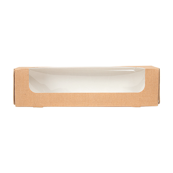 BOÎTES POUR MACARONS AVEC FENÊTRE THEPACK  19x5x5 CM NATUREL CARTON NANO-MICRO + OPP (400 UNITÉ)