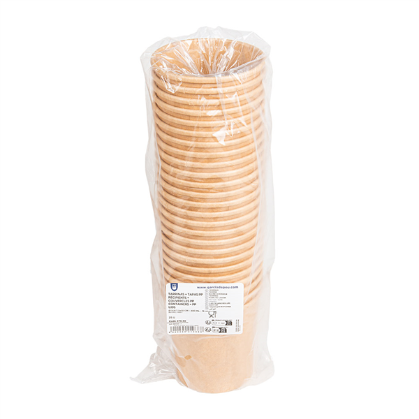 RÉCIPIENTS + COUVERCLES PP  480 ML - 16 oz 320 + 18 PE G/M2 Ø 9,8/7,5x10 CM NATUREL KRAFT (250 UNITÉ)