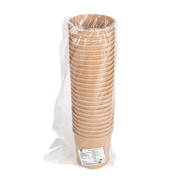 RÉCIPIENTS + COUVERCLES PP  780 ML - 26 oz 330 + 18 PE G/M2 Ø11,6/9,3x11 CM NATUREL KRAFT (250 UNITÉ)