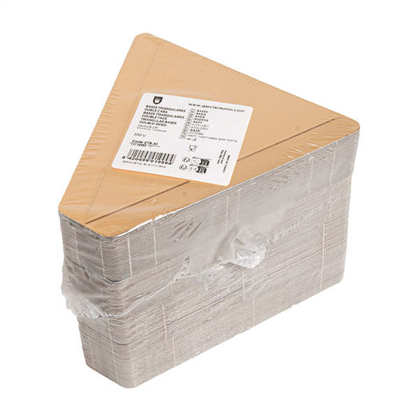 BASES TRIANGULAIRES DOUBLE FACE  500 G/M2 12x15x15+1,5 CM OR/NOIR CARTON (200 UNITÉ)