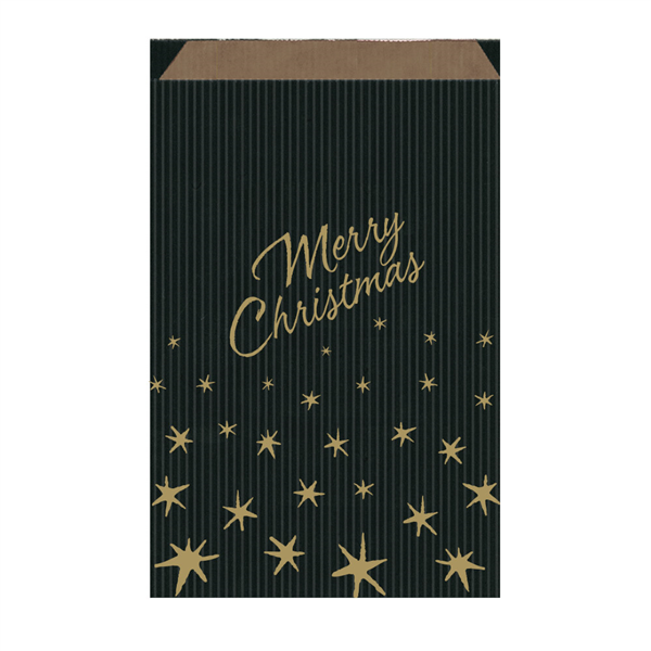 SACHETS PLATS "MERRY CHRISTMAS" 60 G/M2 19+8x35 CM NOIR/OR KRAFT VERGÉ (250 UNITÉ)