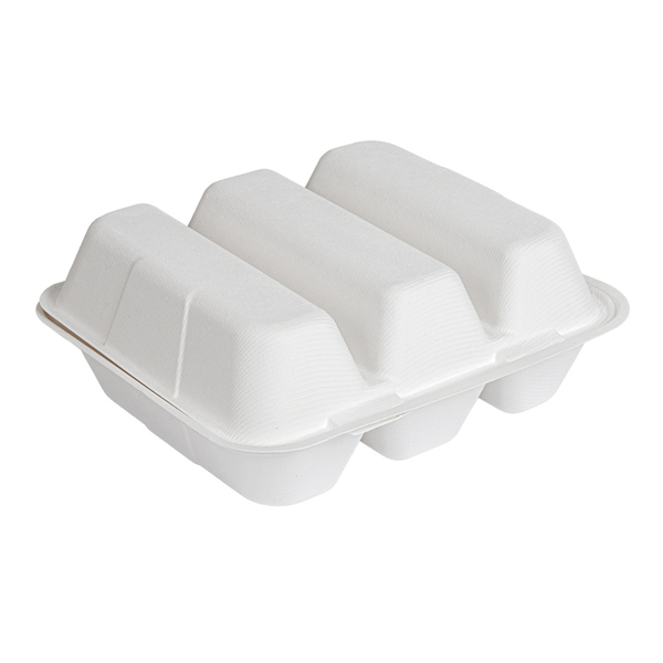 BOÎTES POUR BURRITOS 3 COMPARTIMENTS BIONIC 630 ML 36,58x21x4,75 CM BLANC BAGASSE (300 UNITÉ)