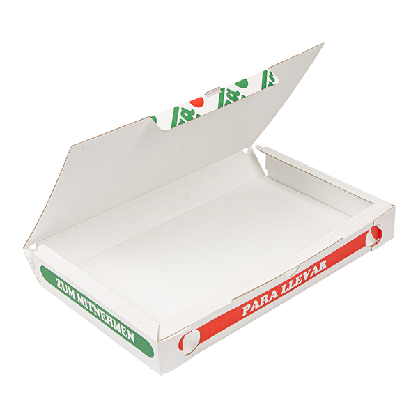 BOÎTES À PIZZA RECTANGULAIRES  330 G/M2 38x23x5 CM BLANC CARTON MICROCANAL (100 UNITÉ)