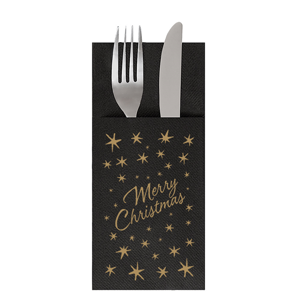 SERVIETTES SOFT KANGOUROU "MERRY CHRISTMAS" 55 G/M2 40x40 CM NOIR AIRLAID (700 UNITÉ)
