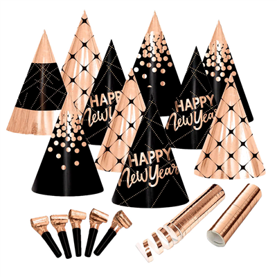 ASSORTIMENT COTILLON 10 PERSONNES  22x13x27 CM OR ROSE/NOIR CARTON (1 UNITÉ)