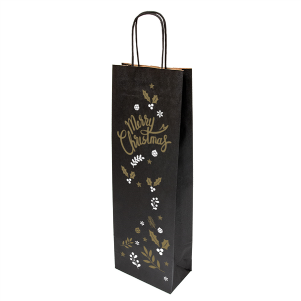 SACS SOS AVEC ANSES 1 BOTEILLE  100 G/M2 14+8x40 CM NOIR KRAFT (250 UNITÉ)