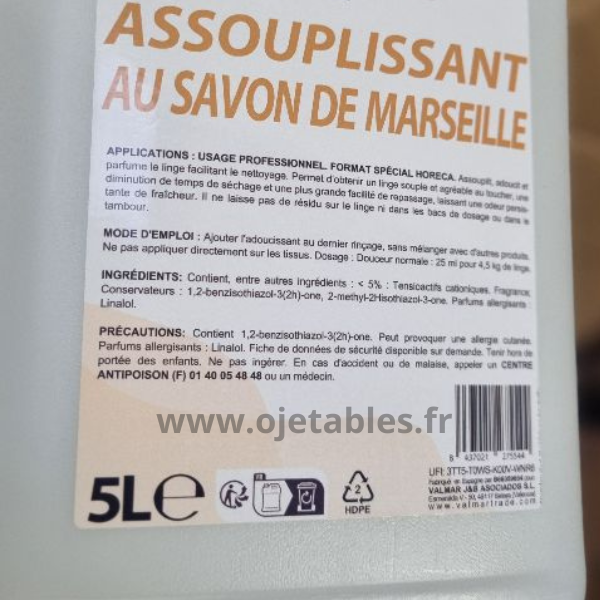 Assouplissant professionnel au savon de Marseille  - 5litres