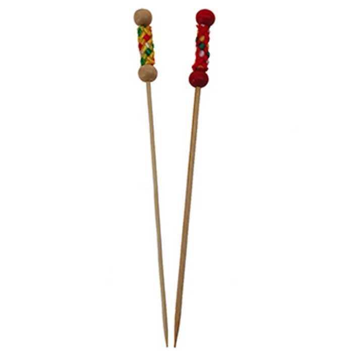 PIQUE PERLE ROUGE & JAUNE EN BOIS 12cm