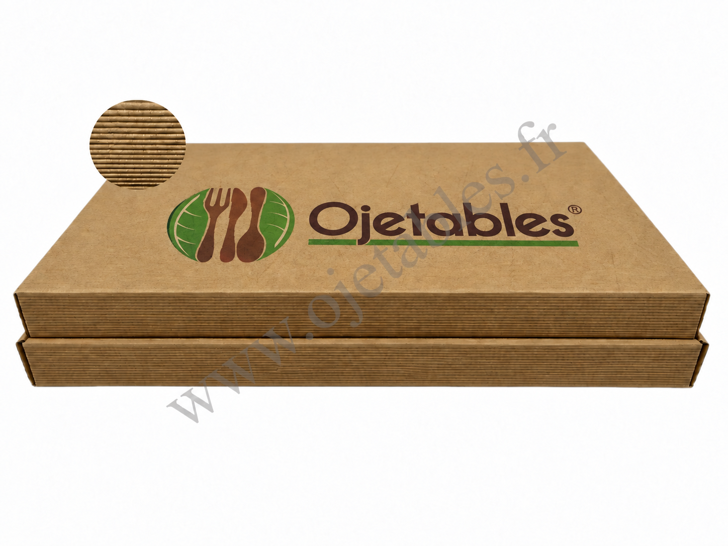 Plateau repas personnalisé en carton kraft 40x30x7cm en cannelure apparente